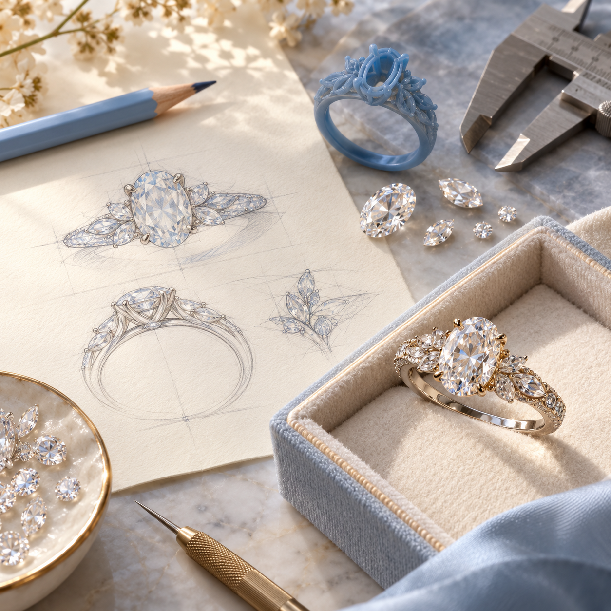 Jewellery design from sketch to finished ring
