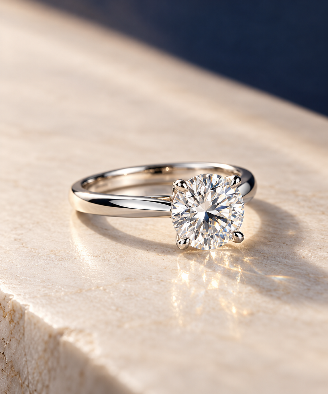 Platinum solitaire diamond ring with finely crafted claws